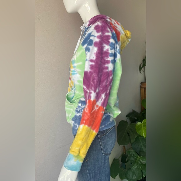 Tie Dye Peloton Hooded Sweatshirt by Spiritual Gangster,Rainbow colors. Size XS. - Picture 8 of 14